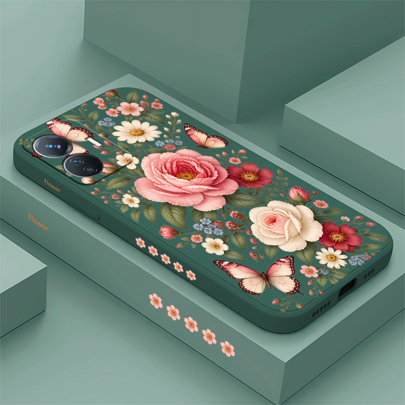 Vivo Y28 - 花柄と蝶のデザインのVivo Y400、Y200、Y100、Y76、Y72、Y70、Y56、Y39、Y36、Y31、Y28、Y29、Y27、T4R、T5 Pro対応のソフトケース。レンズを保護します。