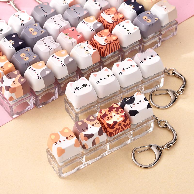 Electronics Latest Gadgets - 1個入り かわいい猫のキーキャップ フィジェットキーチェーン 4ボタン ミニ不安解消 減圧おもちゃ