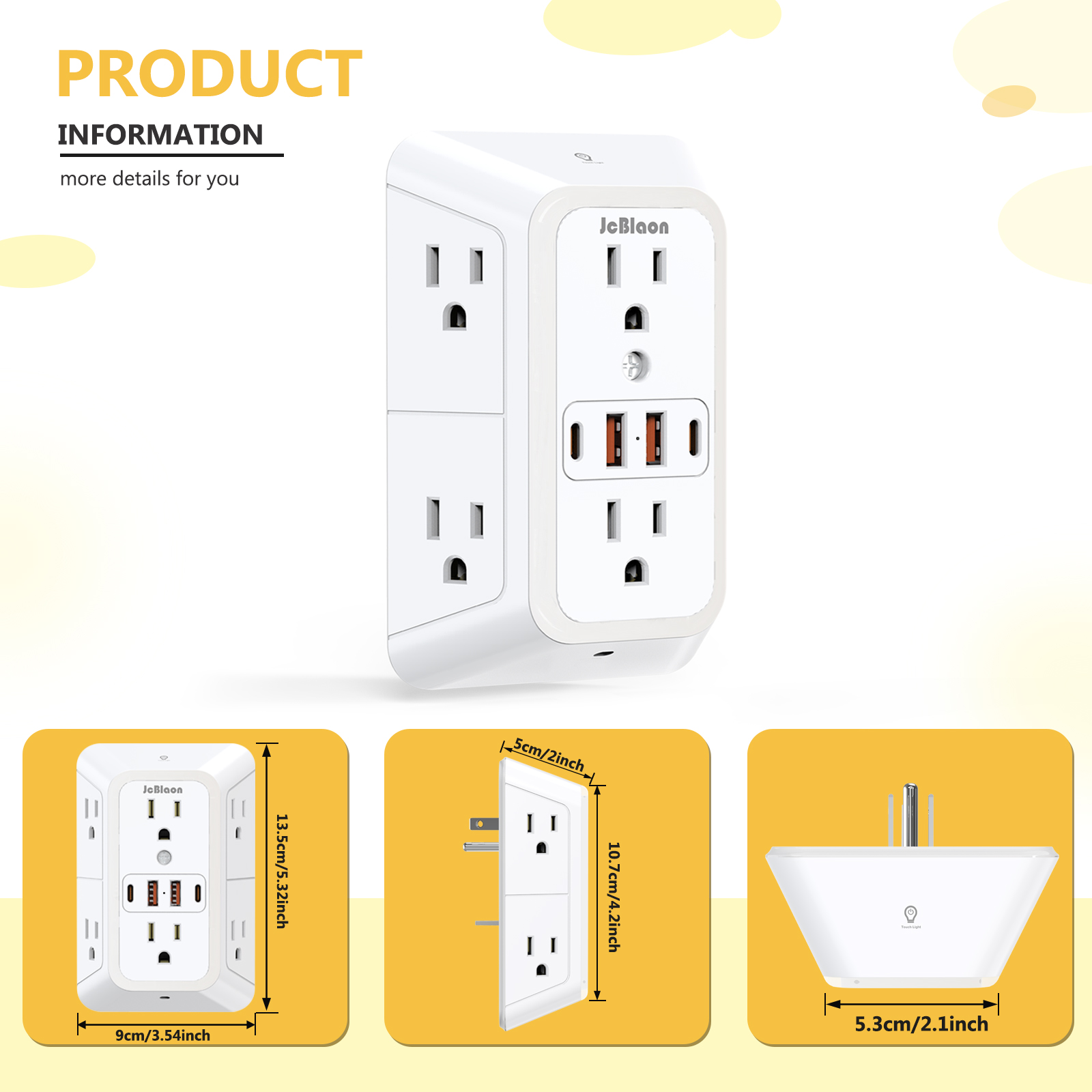 センサーライト付きマルチソケットUS壁コンセント、6つのAC - Electronics Gadgets For Home のレビューと価格