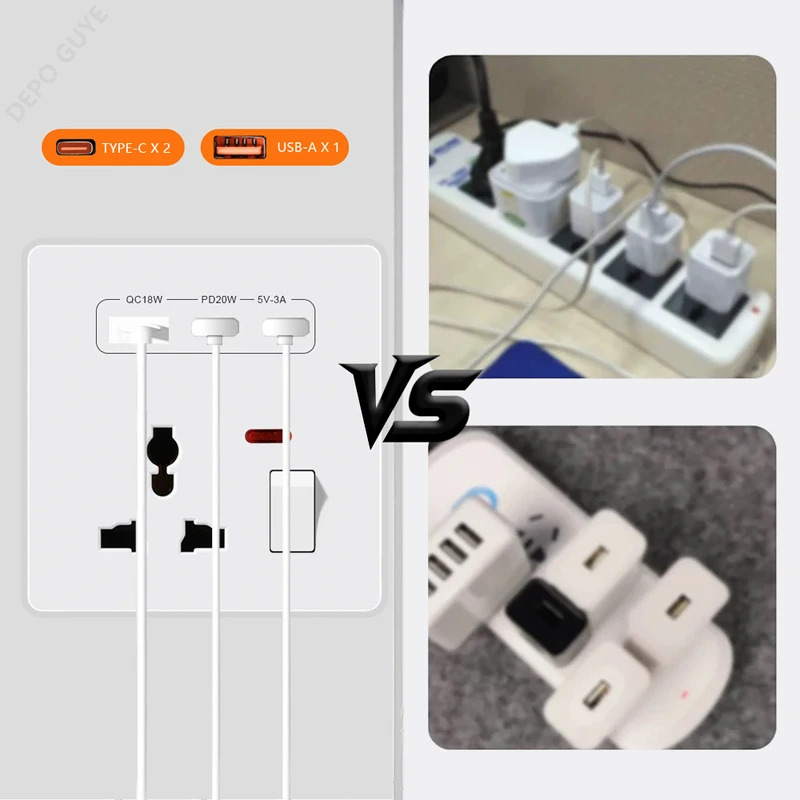 ユニバーサル3ピン壁コンセント、20W急速充電対応Type- - Electronics Gadgets For Home のレビューと価格